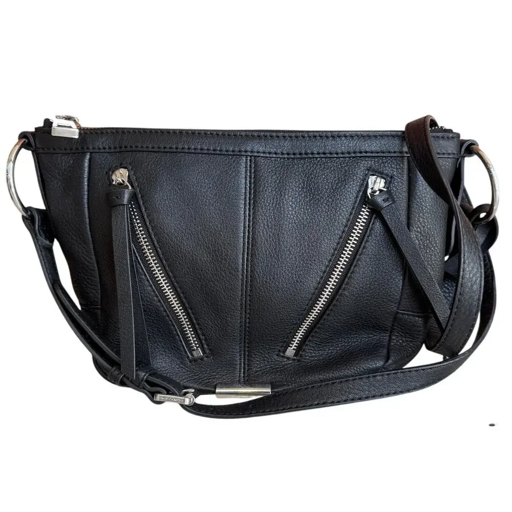 Vince Camuto Pebbled Leather Crossbody Bag Black Zipper Detail
